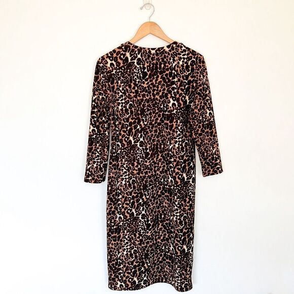Sonnet James Women’s Leopard Modest Mob Wife Stretch Fitted 3/4 Sleeve Knee Leng - Picture 3 of 9